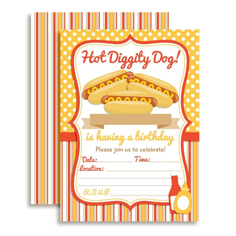 Amanda Creation Hot Dog BBQ Party Fill In Invitations set of 20 5 X 7 Cards with White Envelopes. Perfect for Grilling Parties, Graduation, Family reunions, and more by AmandaCreation - Image 1